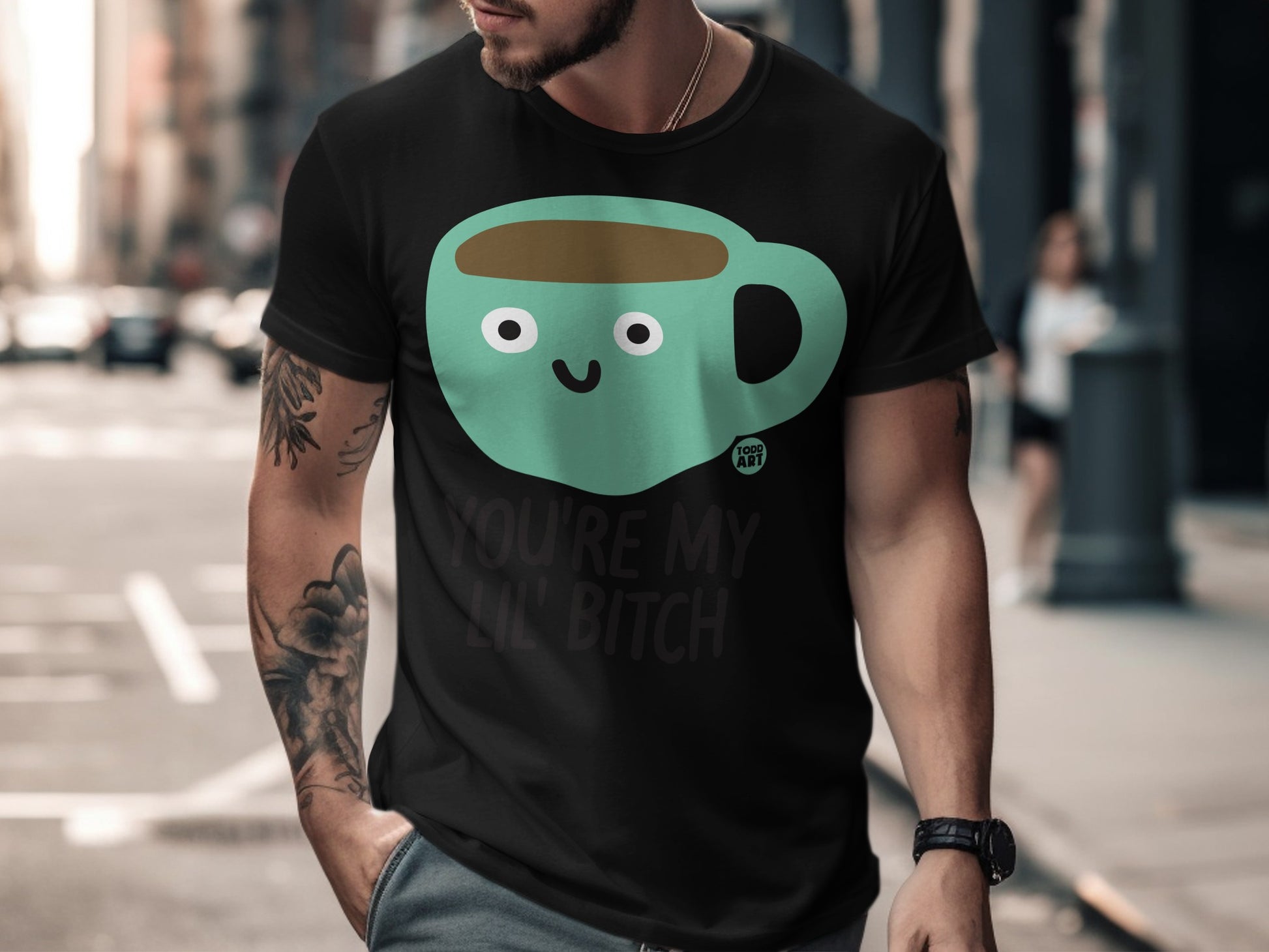 Cute Funny Coffee Mug with Face You're My Lil' Bitch T-shirt
