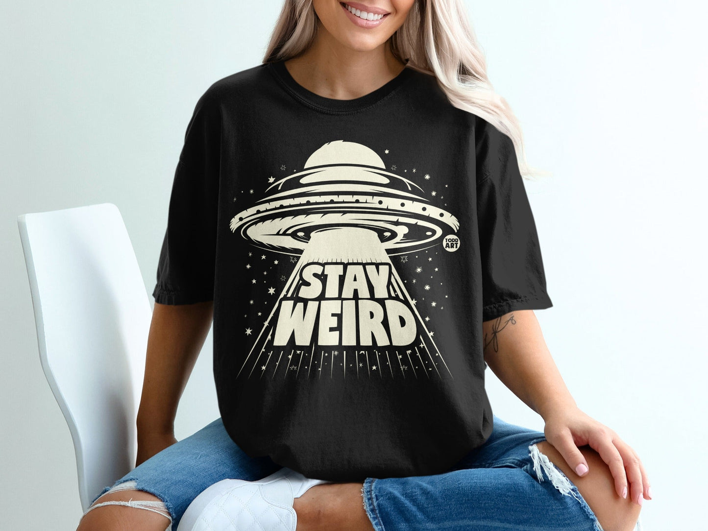 Stay Weird UFO Graphic Tee Shirt for Quirky Style