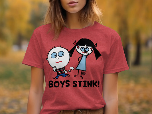 Boys Stink Funny Cartoon T-shirt Perfect for Humor