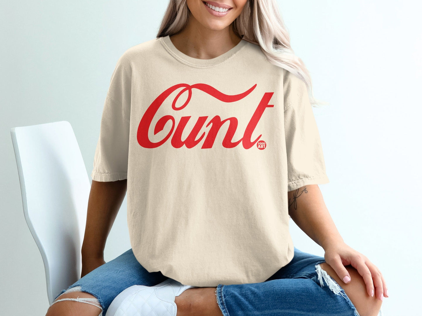 Bold Graphic Tee with Unique Red Script Design