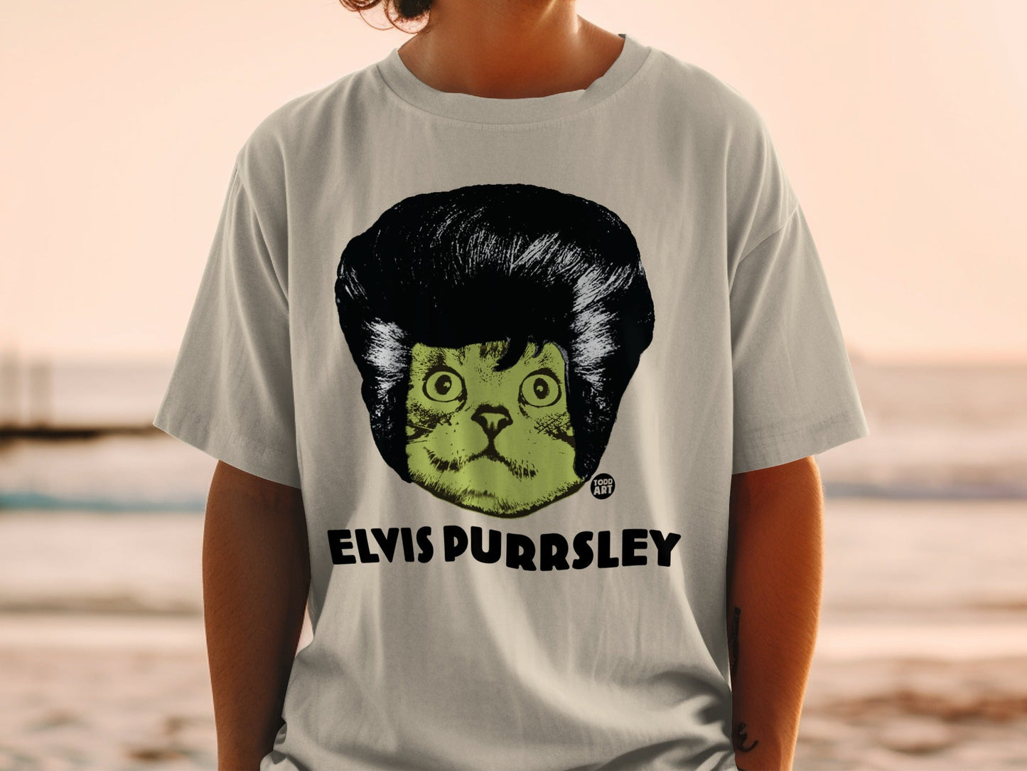 Elvis Purrsley Cat with Hair Graphic T-Shirt