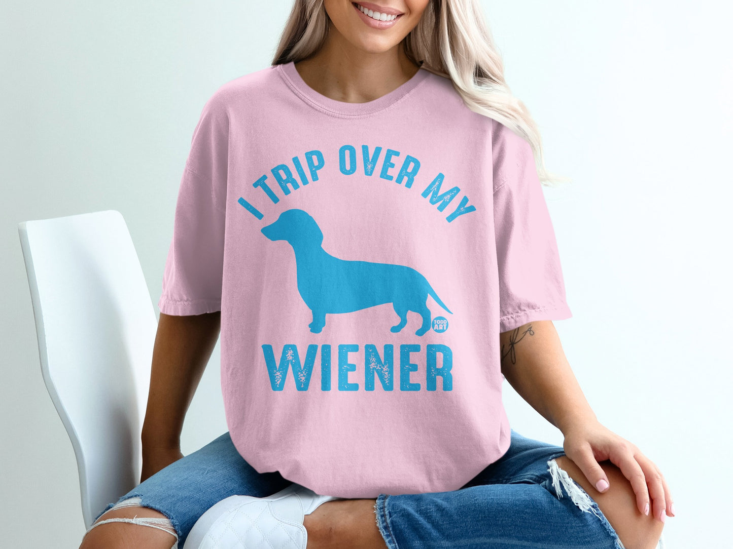 I Trip Over My Wiener Funny Graphic Tee