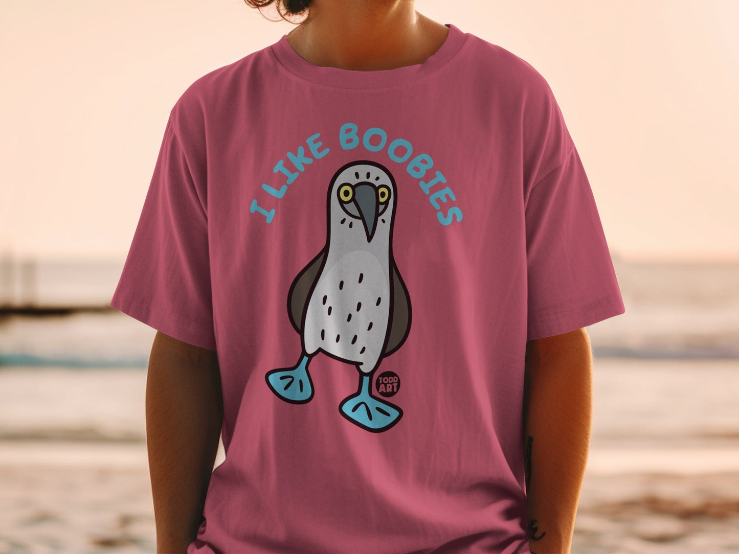 Funny Pink I Like Boobies Bird Graphic Tee Shirt