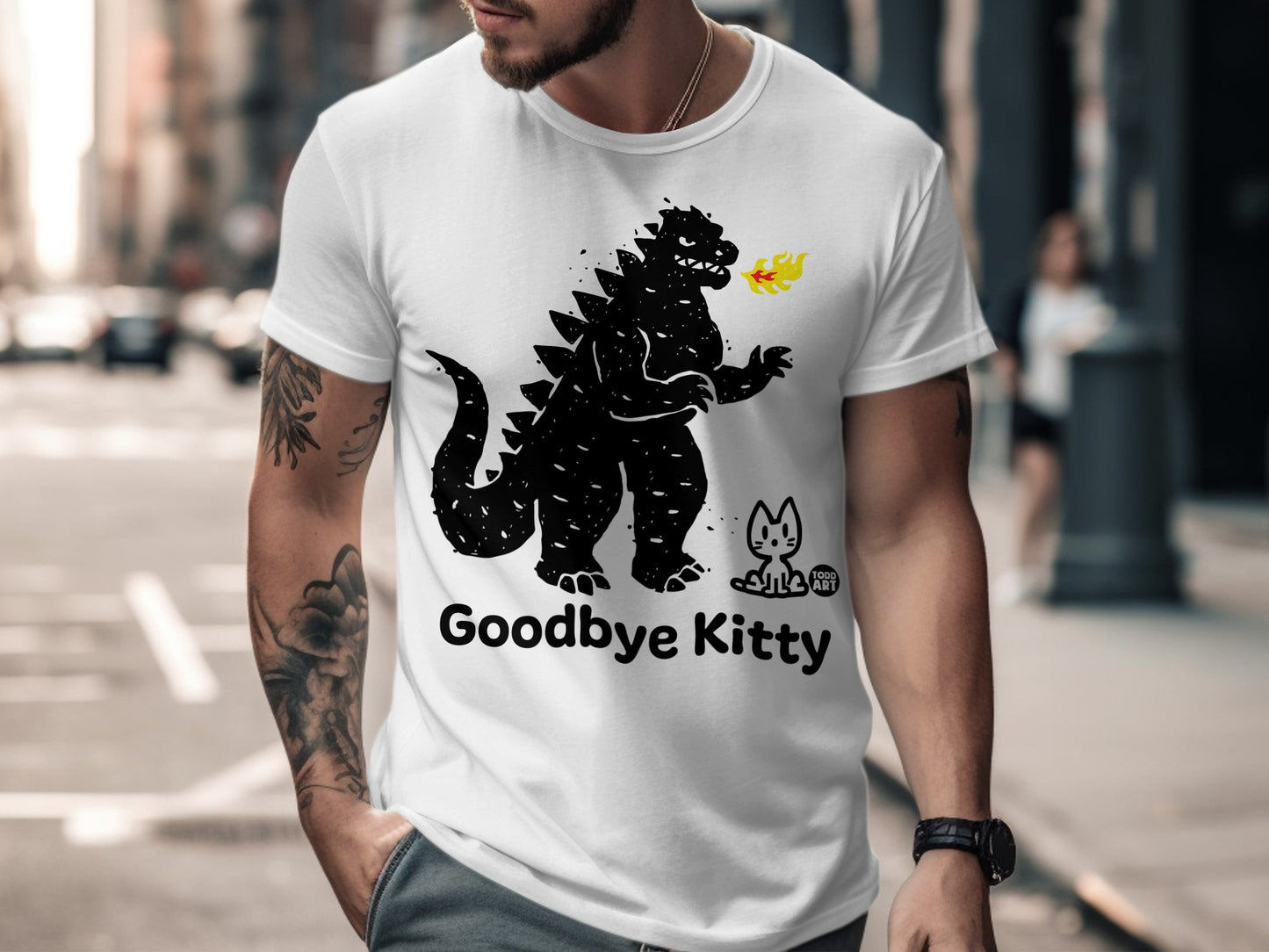 Goodbye Kitty Dinosaur Graphic T-Shirt for Men