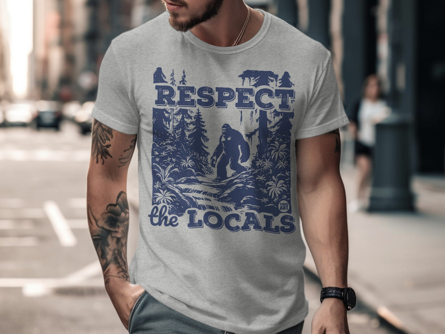 Respect the Locals Graphic Bigfoot Urban Style Shirt