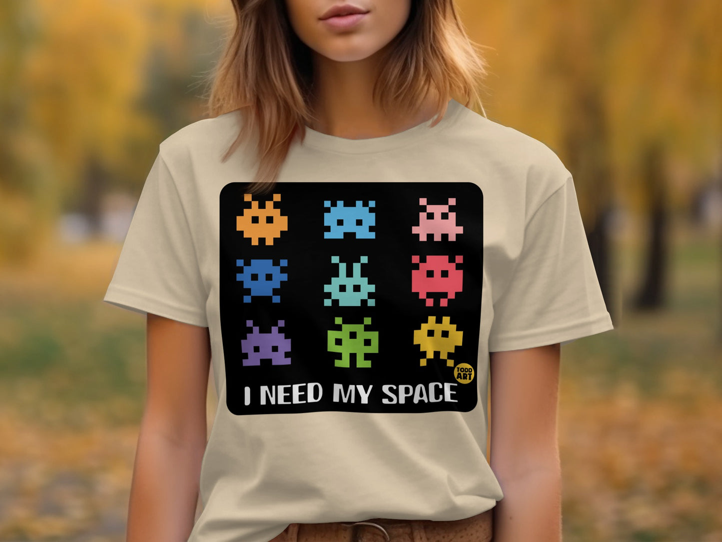 I Need My Space Colorful Pixel Aliens T-Shirt