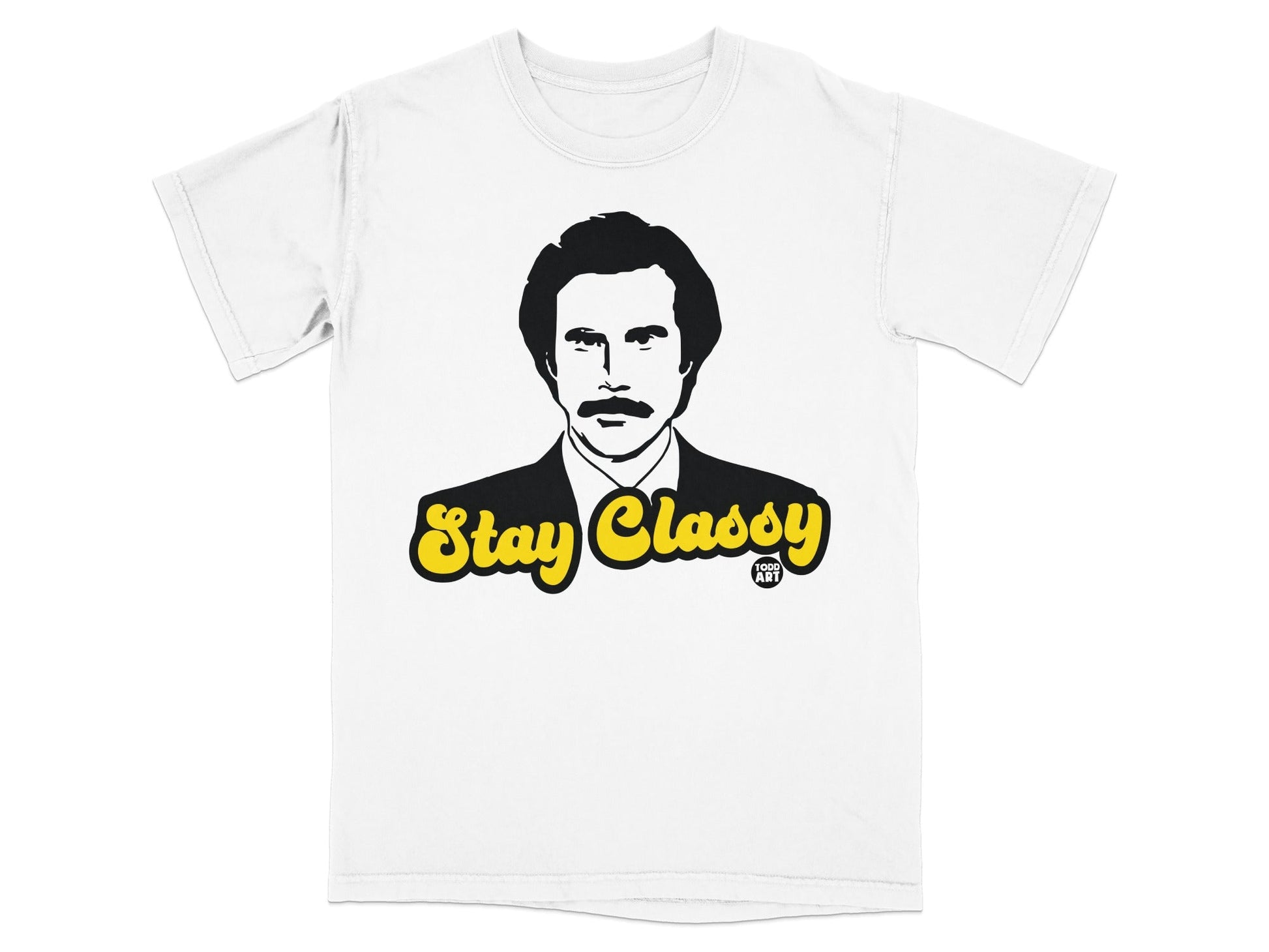Ron Burgundy "Stay Classy" graphic tee shirt.