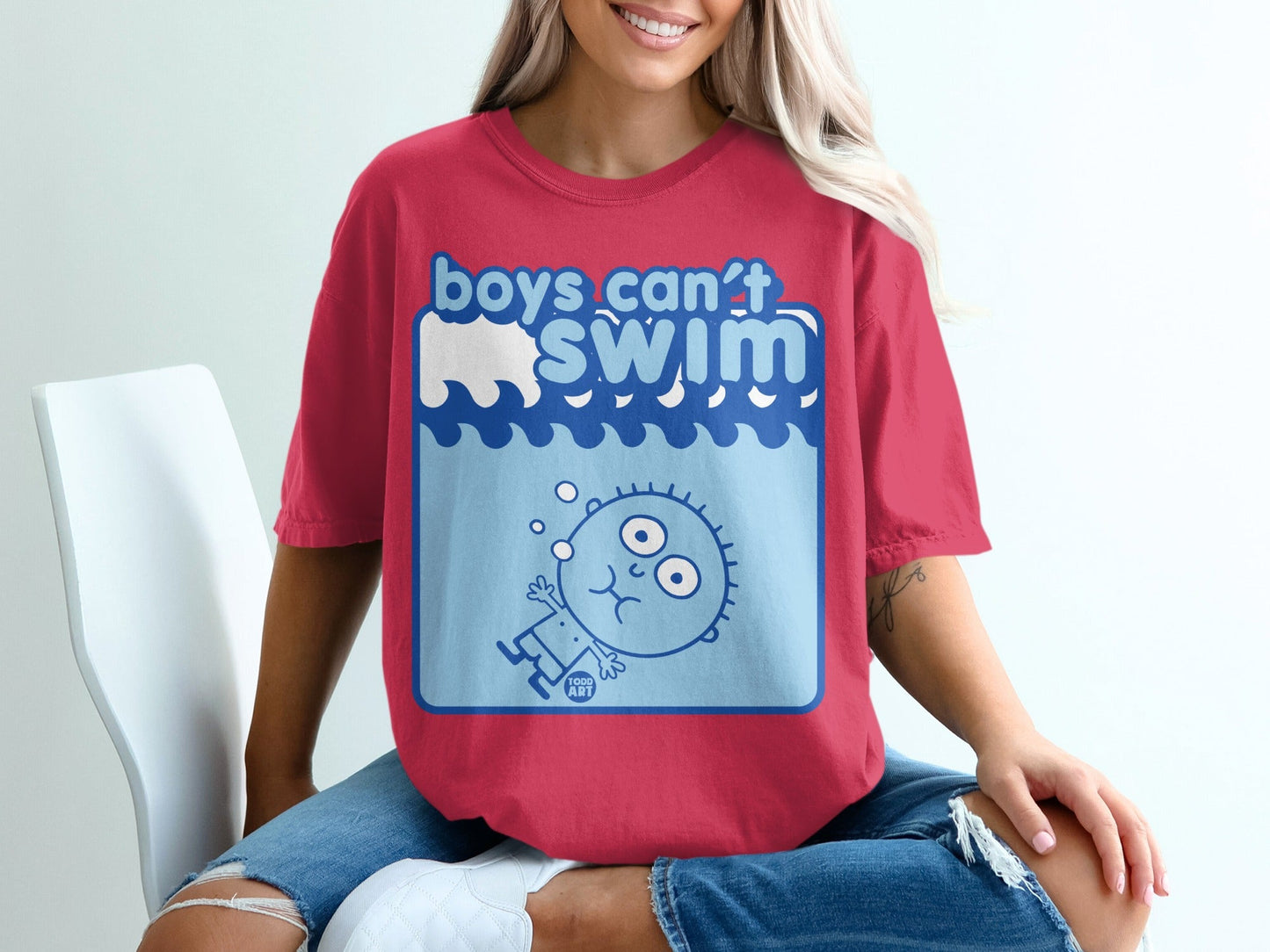 Boys Can't Swim Graphic Tee Fun Casual Wear Shirt