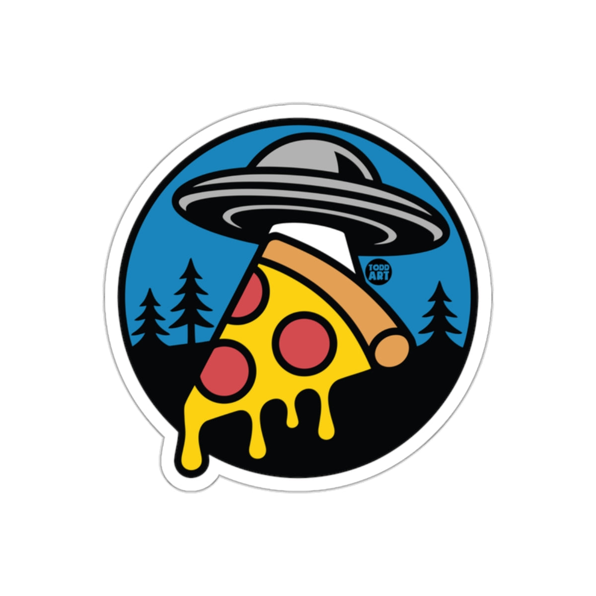 Pizza Abduction Forest Scene UFO Todd Art Design sticker