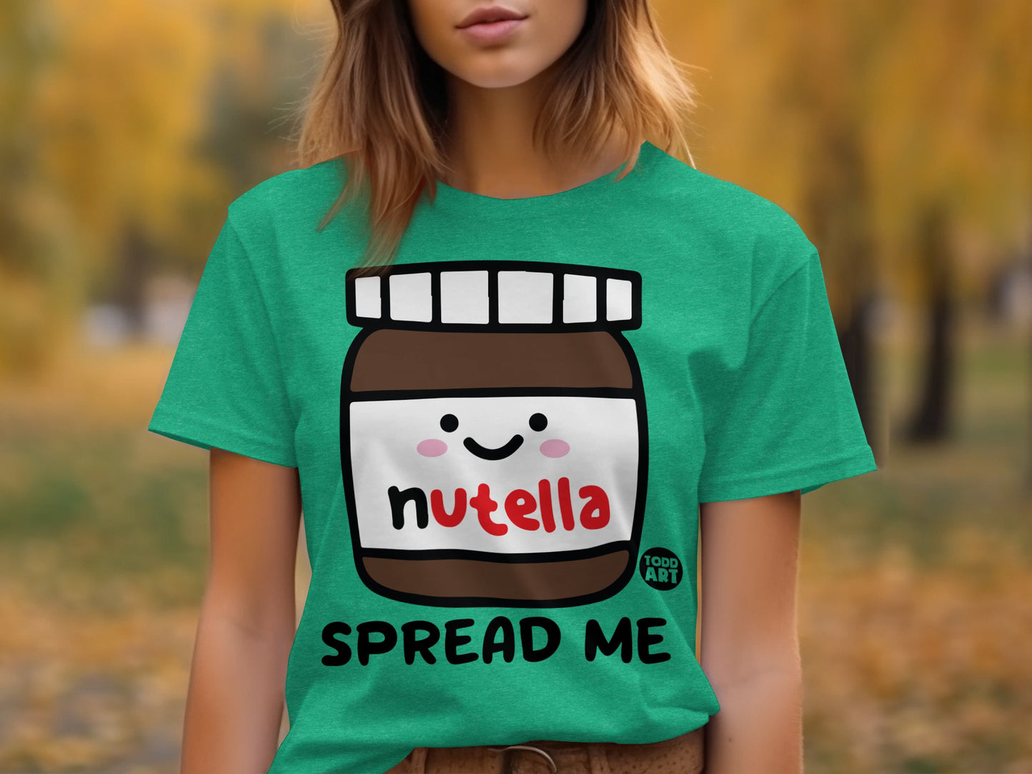 Cute Nutella Spread Me Graphic Green Shirt