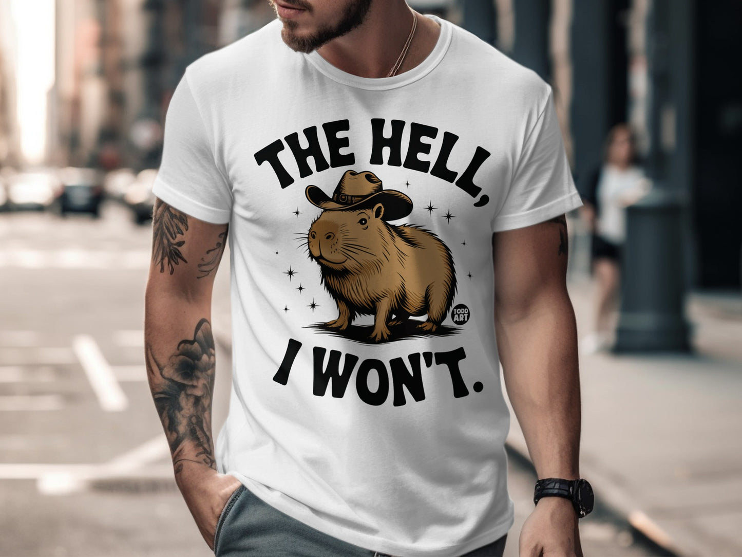 The Hell I Won't Capybara Cowboy Themed T-Shirt