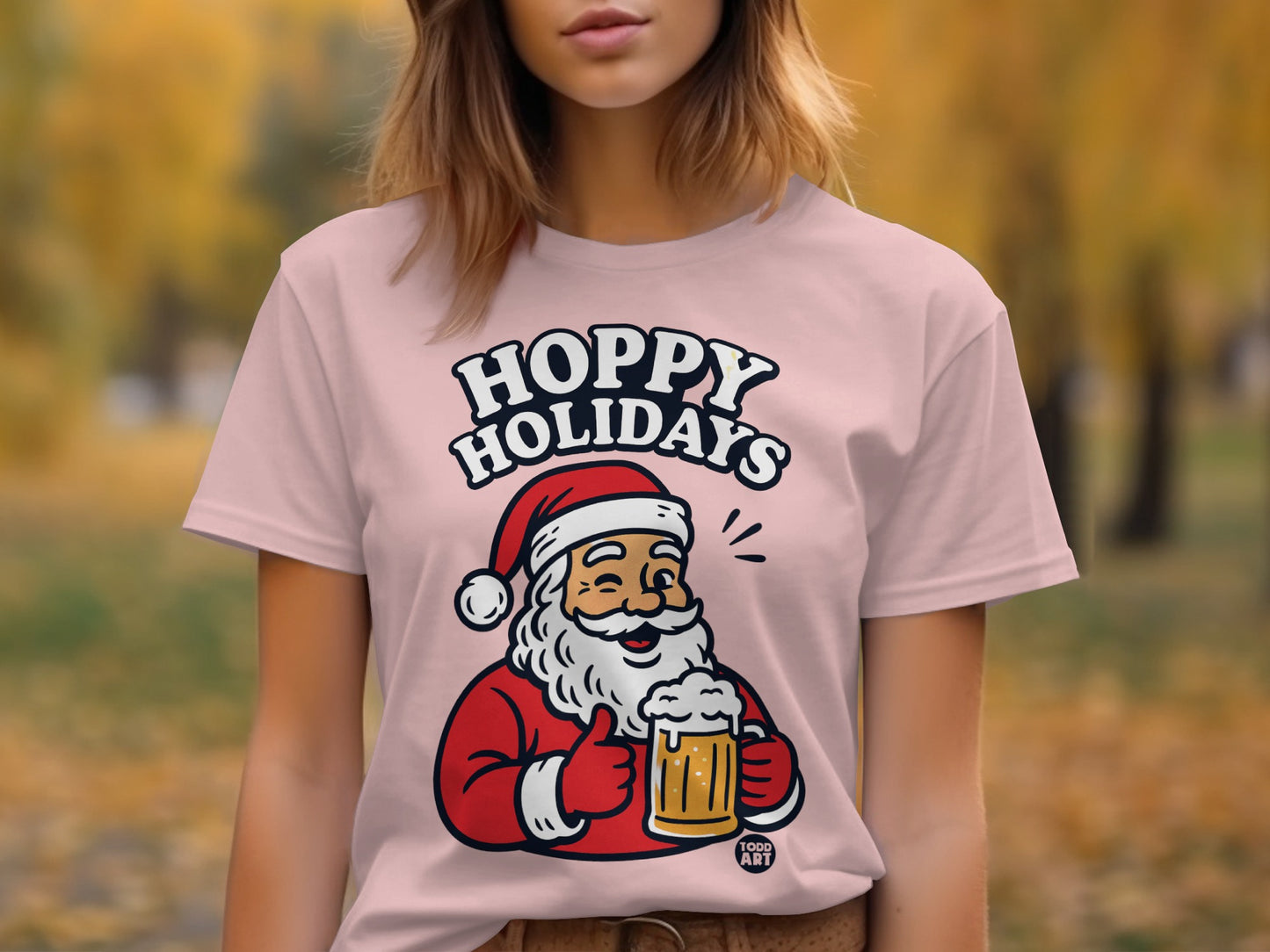 Hoppy Holidays Santa with Beer Graphic T-Shirt