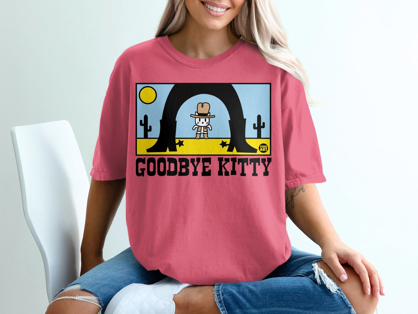 Goodbye Kitty Western Cowboy Graphic Print Shirt