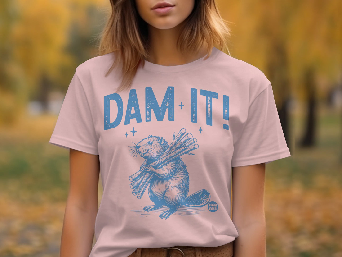 Dam It Beaver Holding Sticks Graphic Printed T-shirt