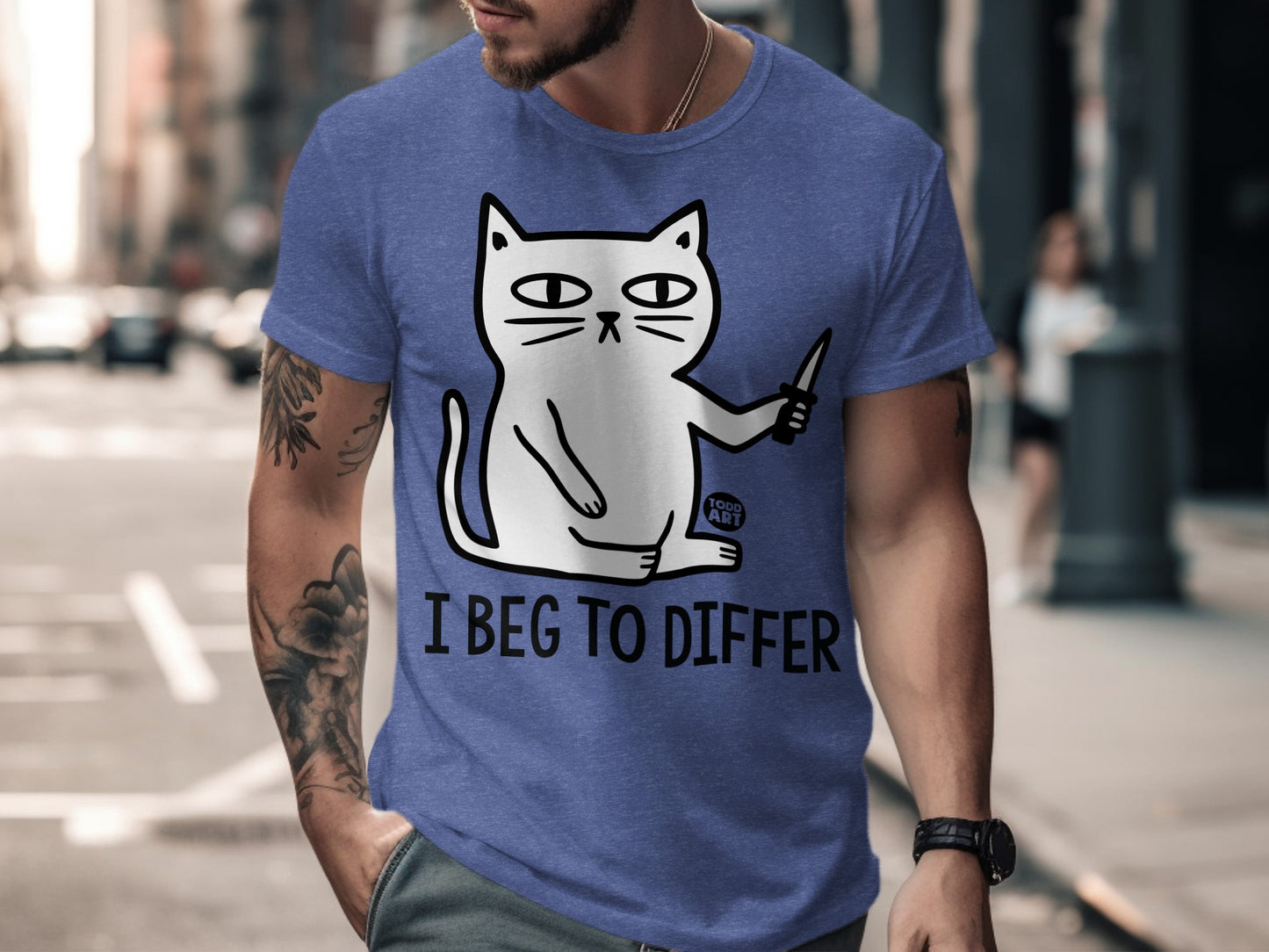 Quirky I Beg To Differ Cat Character Graphic T-Shirt