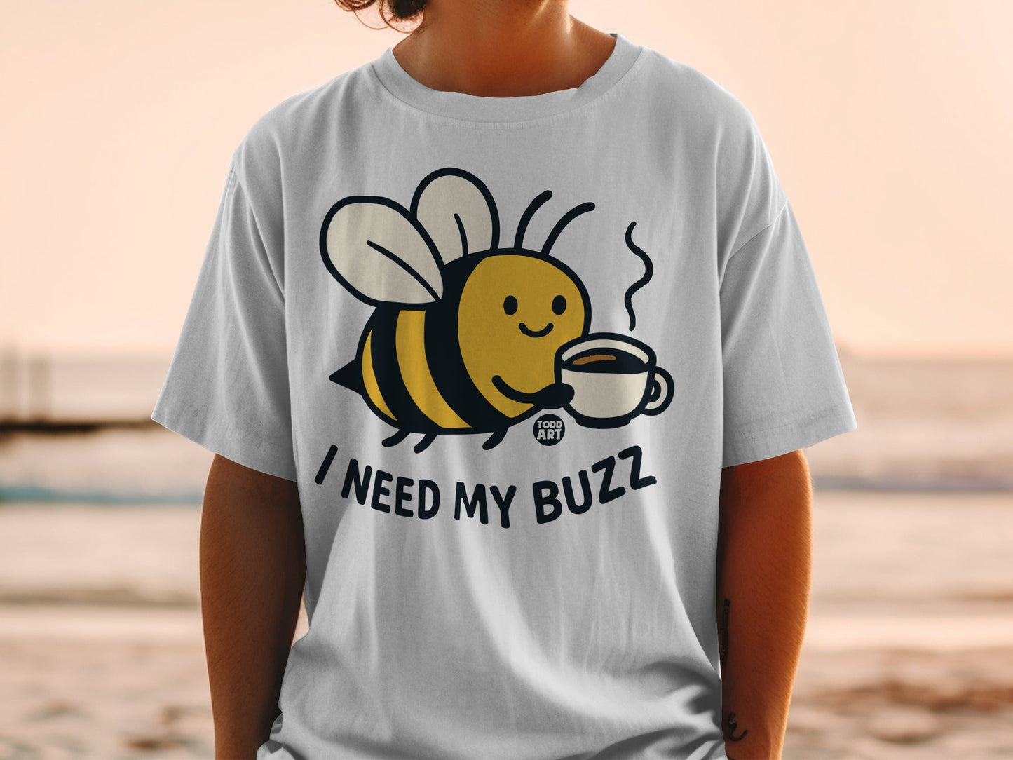 I Need My Buzz Cute Coffee Bee Design T-shirt