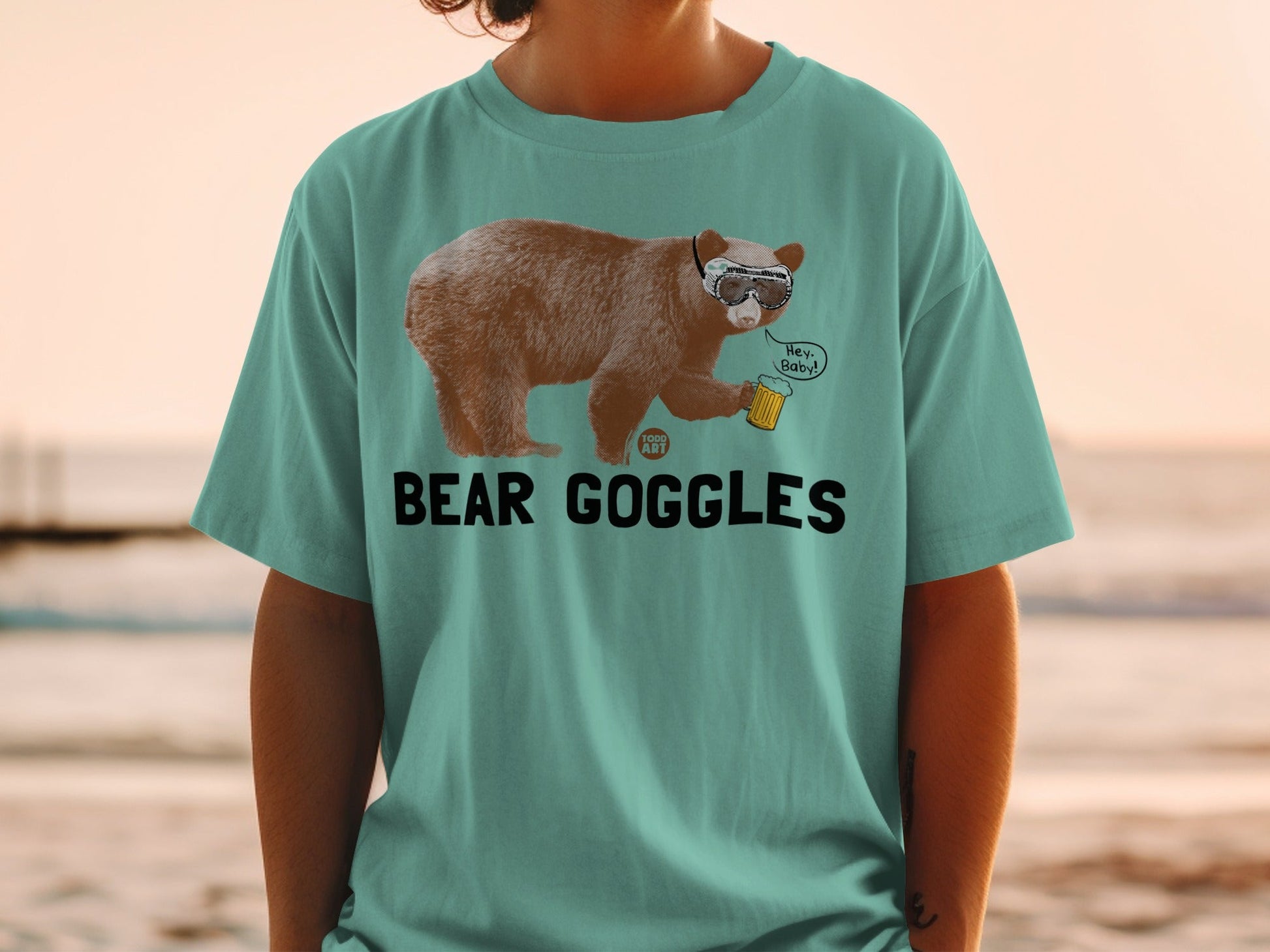 Funny Bear Goggles 'Hey Baby!' Graphic T-Shirt