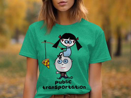 Cute Cartoon Pizza Public Transportation Themed Shirt