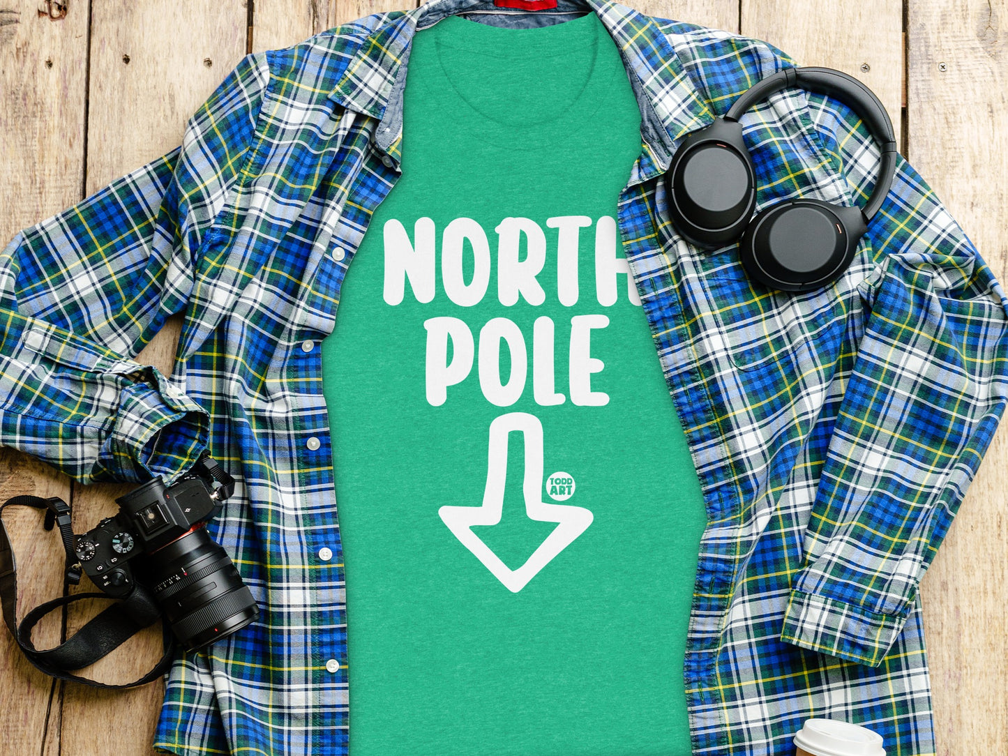 North Pole Arrow Down Green Shirt for Holidays