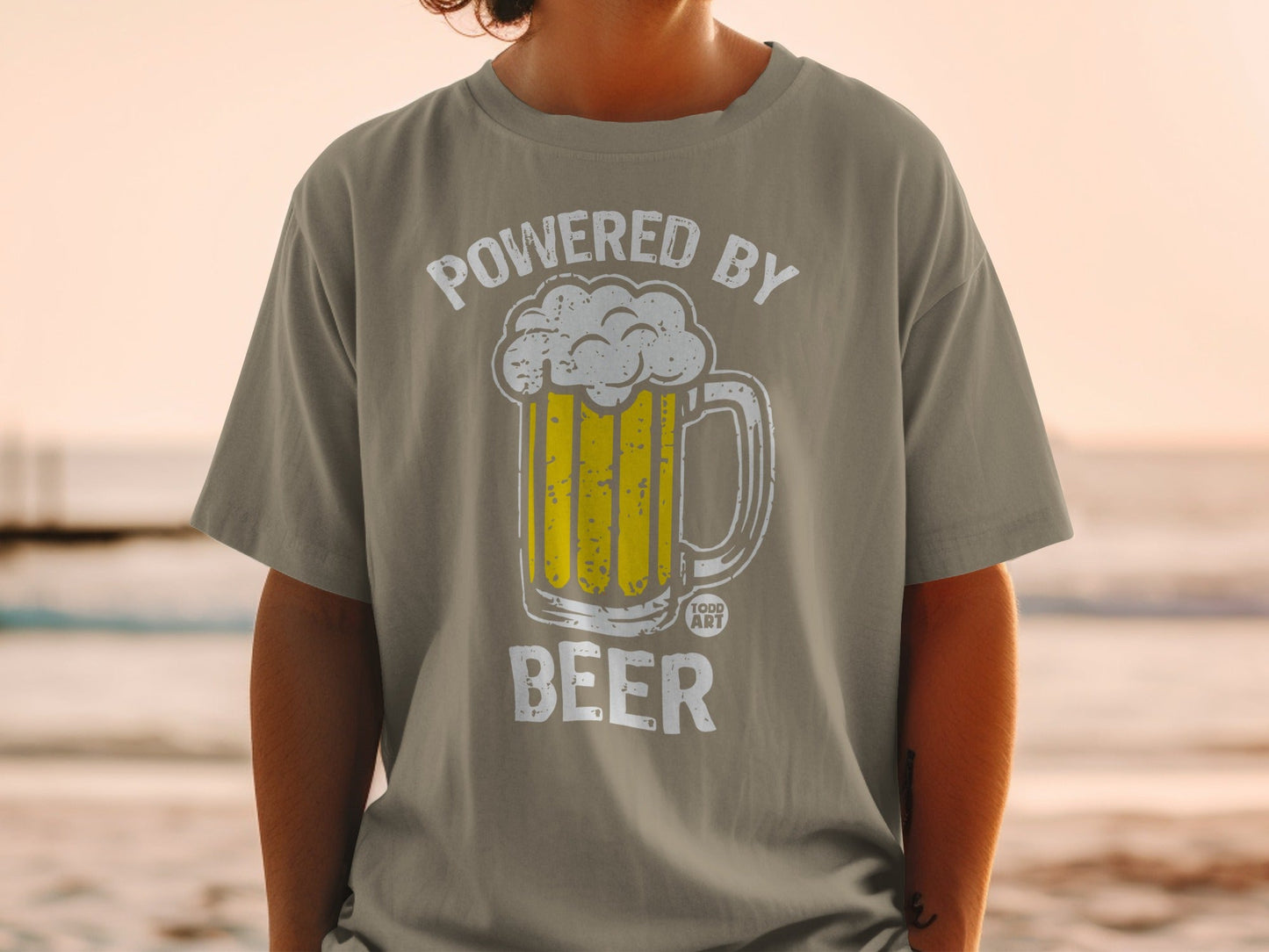 Powered By Beer Graphic T-shirt for Beer Lovers