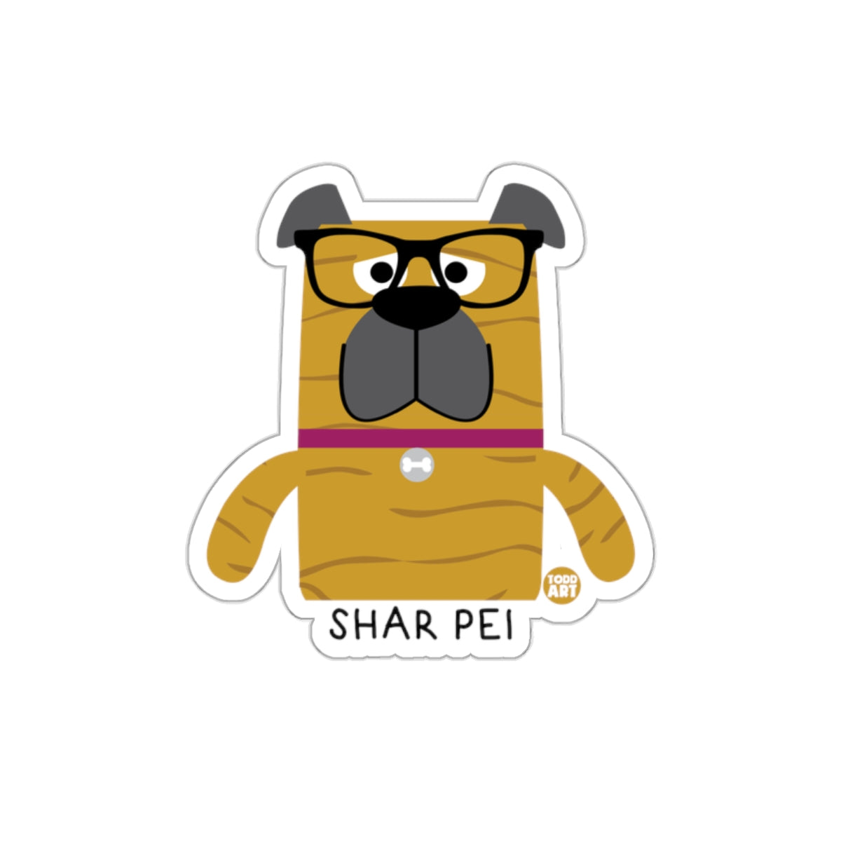 Cartoon Shar Pei with Glasses Sticker