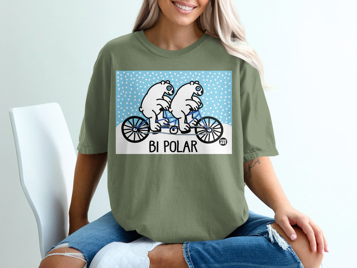 Funny Polar Bear Bicycle Graphic T-Shirt Todd Art Design
