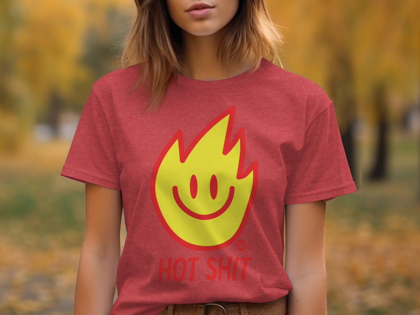 Hot Shit Flame Smiley Graphic Short Sleeve T-shirt