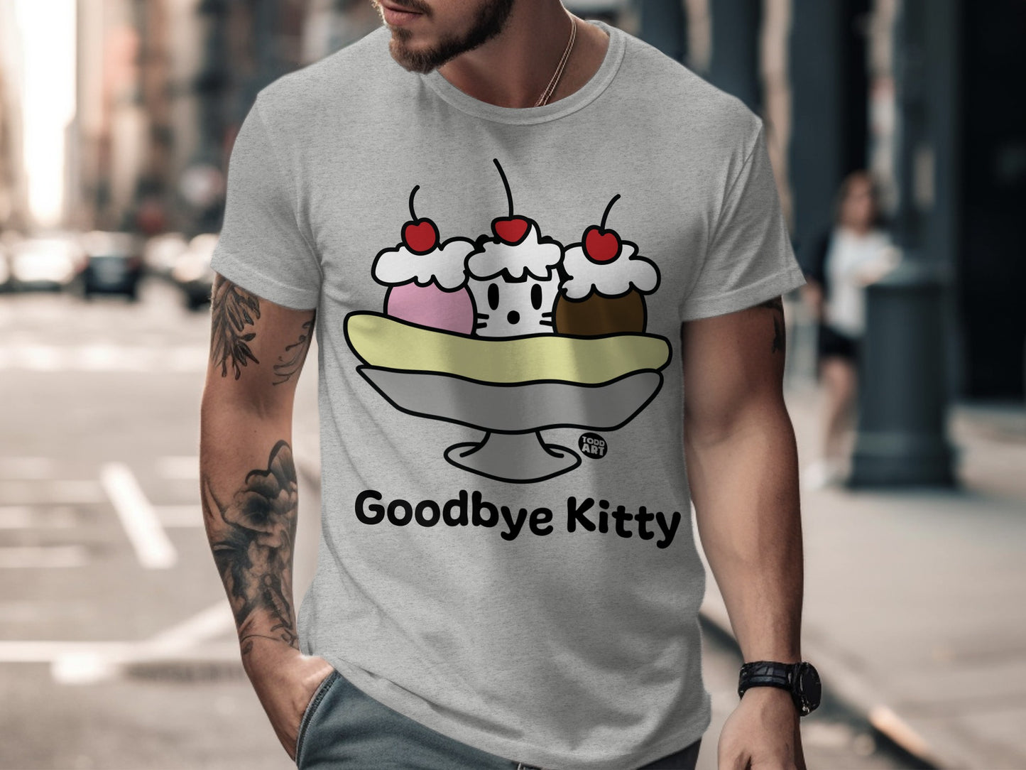 Goodbye Kitty Funny Graphic Print T-Shirt