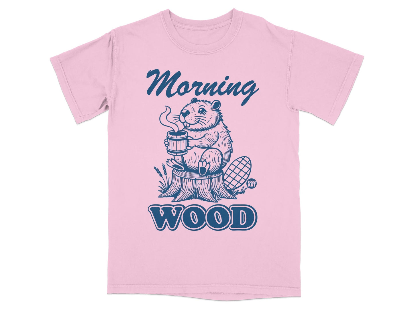 Morning Wood Beaver Graphic Funny Pink T-shirt