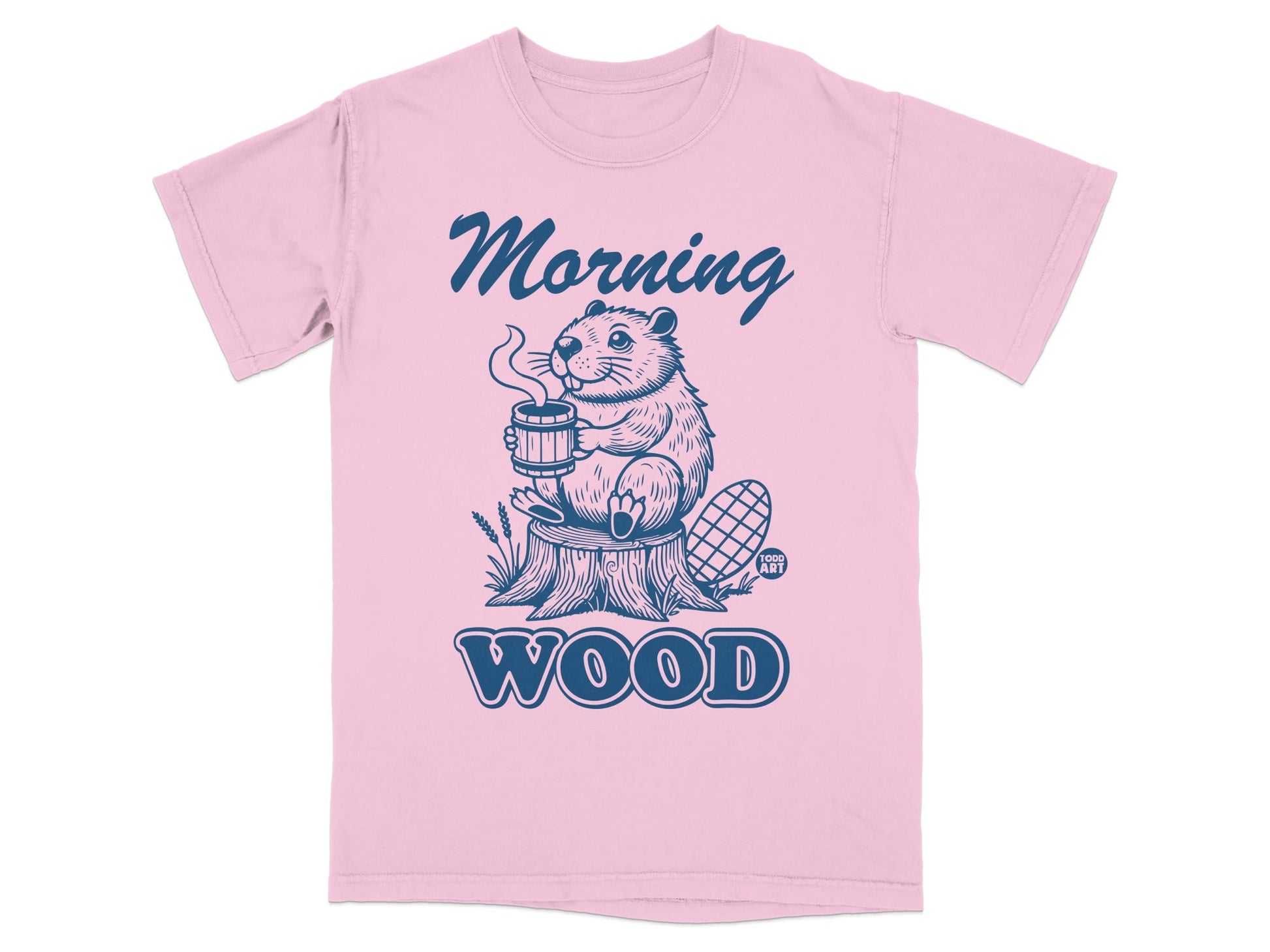 Morning Wood Beaver Graphic Funny Pink T-shirt