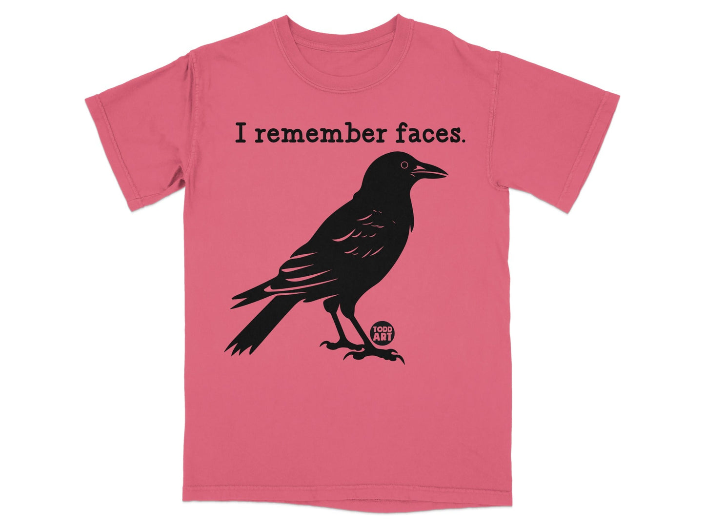 I Remember Faces Crow Graphic Pink T-shirt