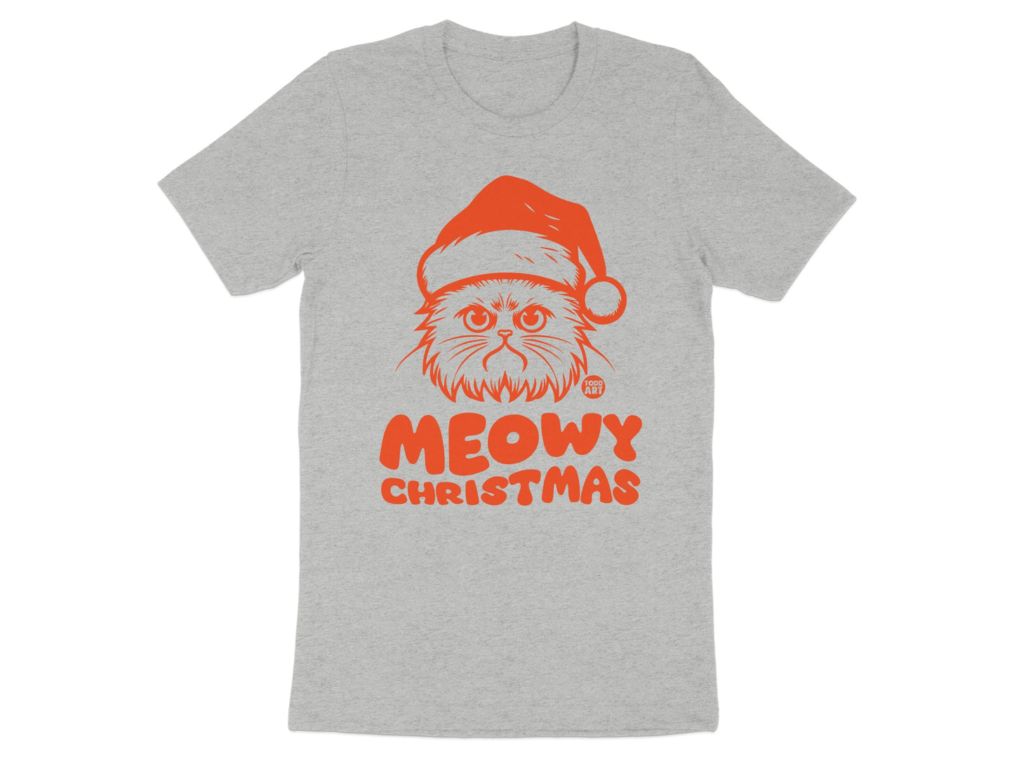 Meowy Christmas Cat in Santa Hat Graphic Tee