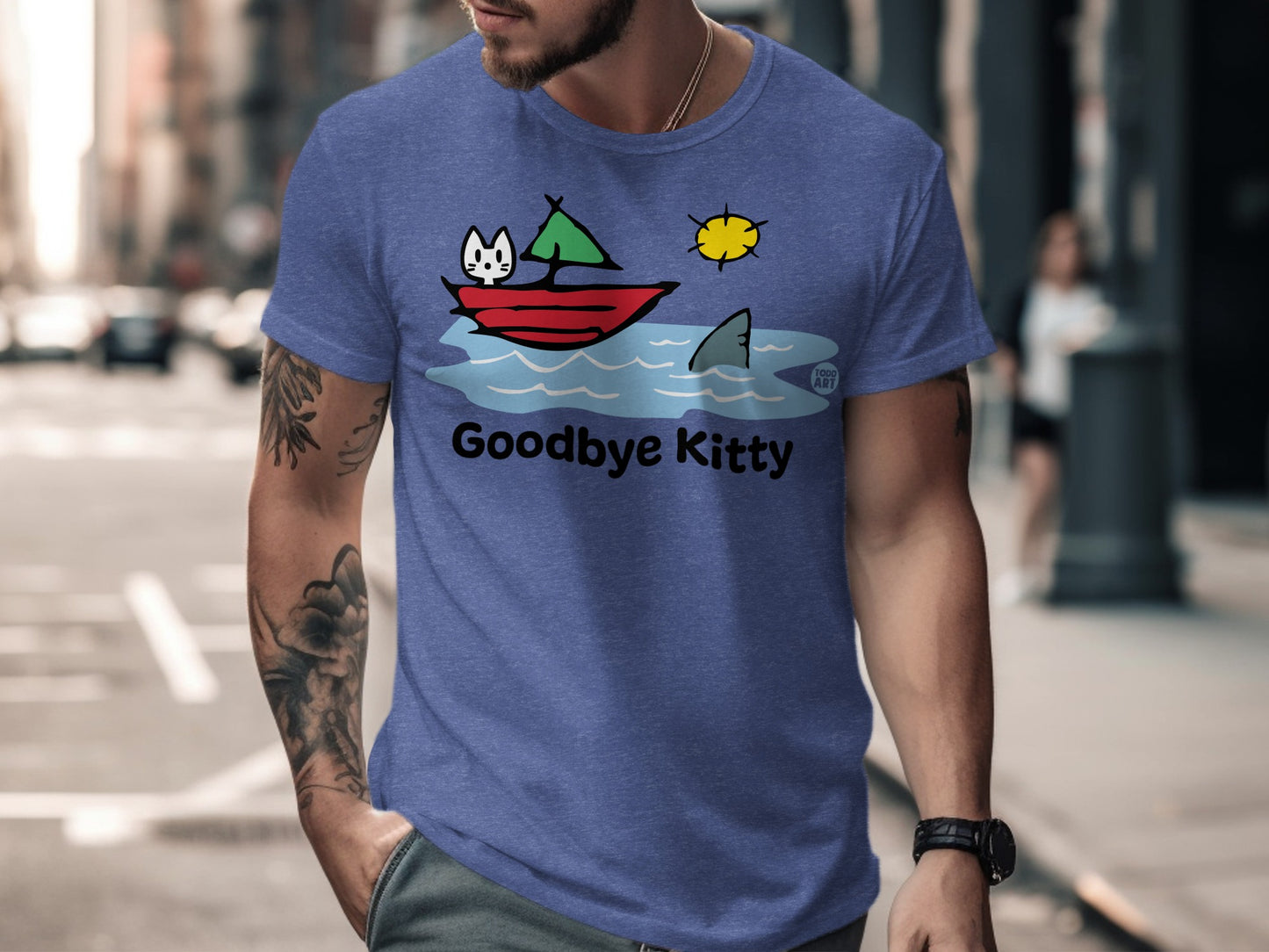 Goodbye Kitty Boat and Shark Graphic T-Shirt Product