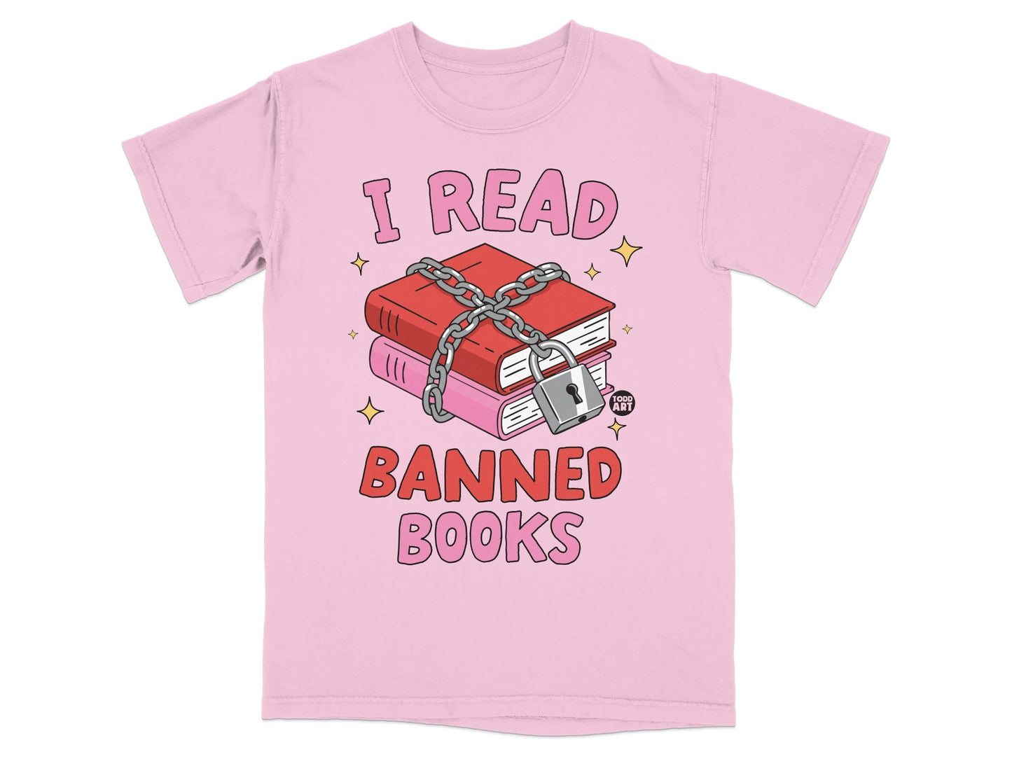 I Read Banned Books Pink Graphic Tee Shirt