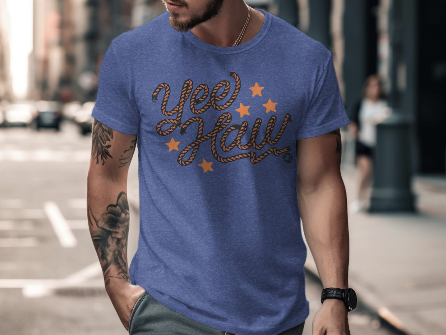 Yee Haw Rope Text and Stars Graphic T-Shirt