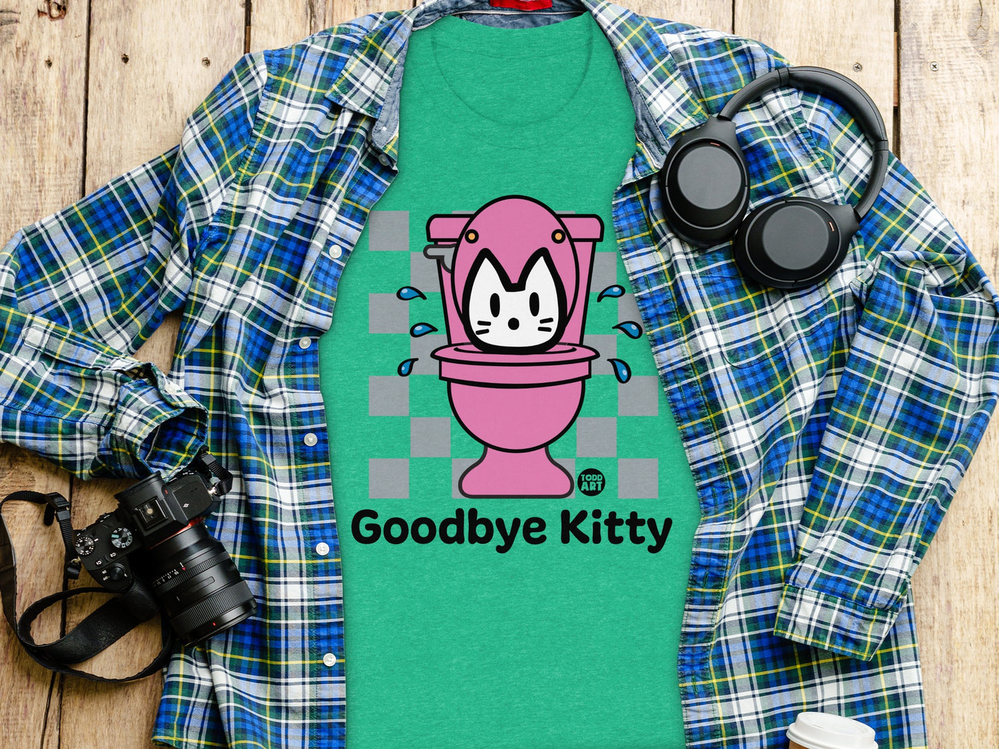 Cute Cartoon Goodbye Kitty Humor Graphic Tee