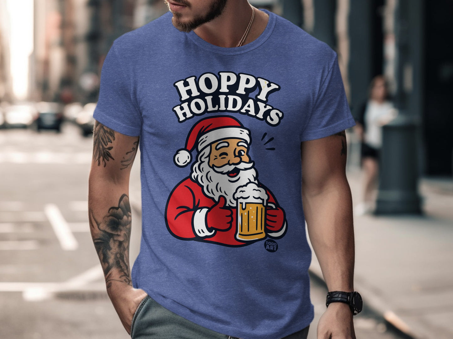 Hoppy Holidays Santa Holding Beer Graphic T-shirt