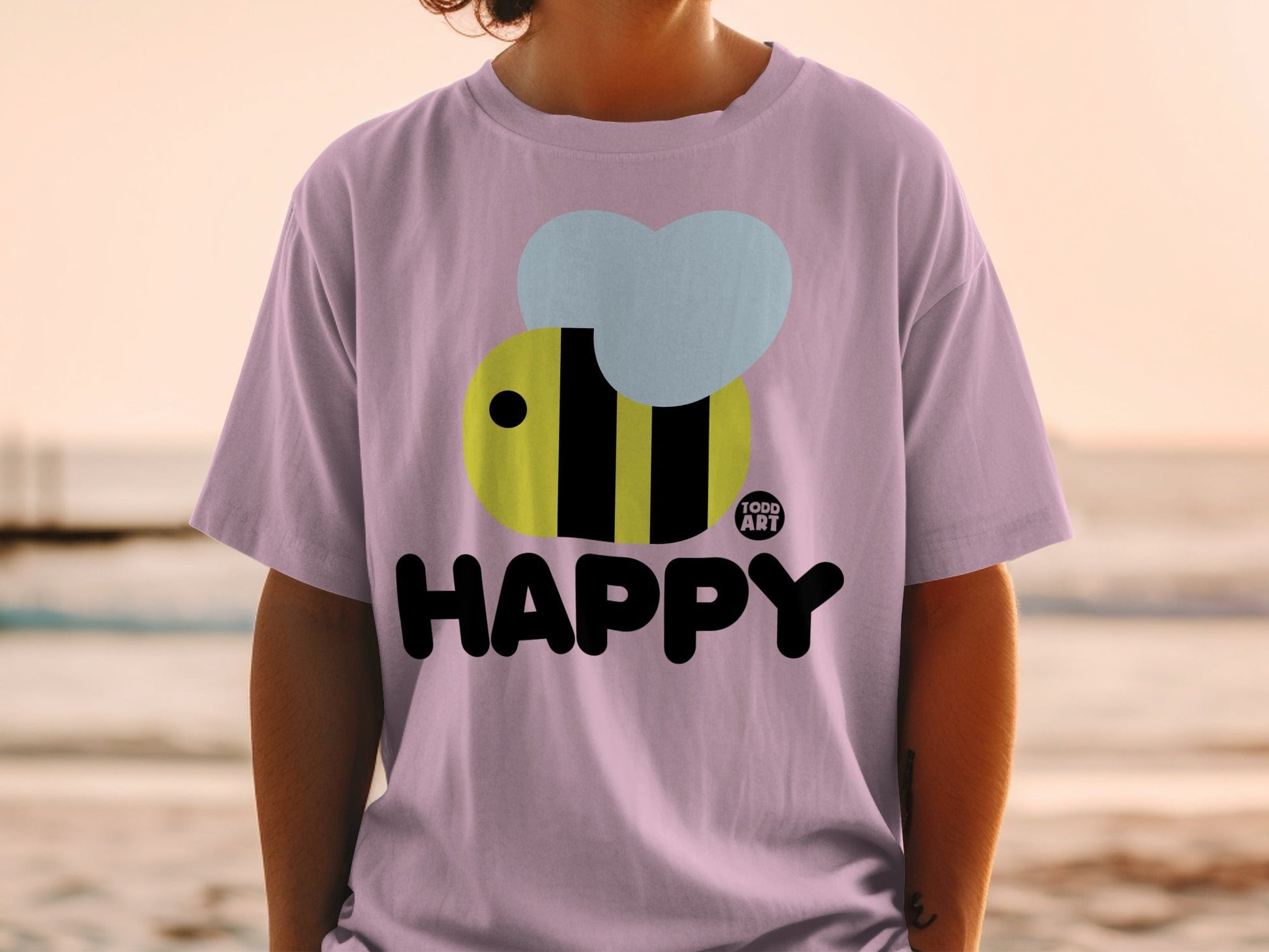 Happy Bee Graphic Todd Art Design T-shirt