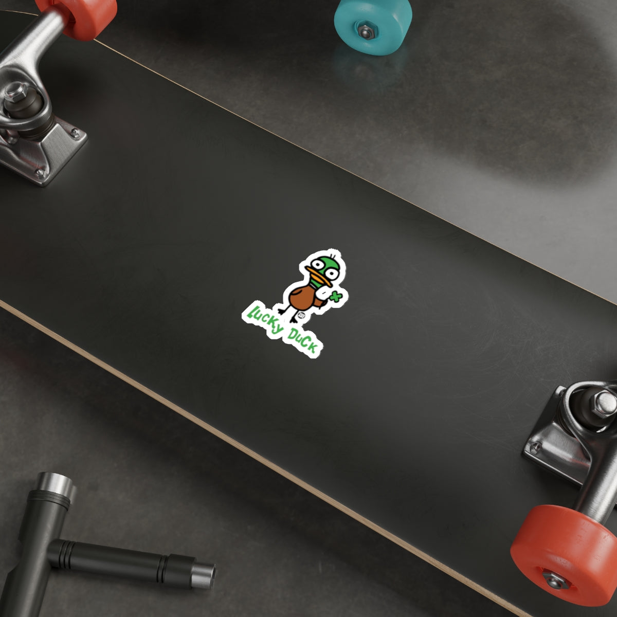 Skateboard with Lucky Duck Sticker Design Product