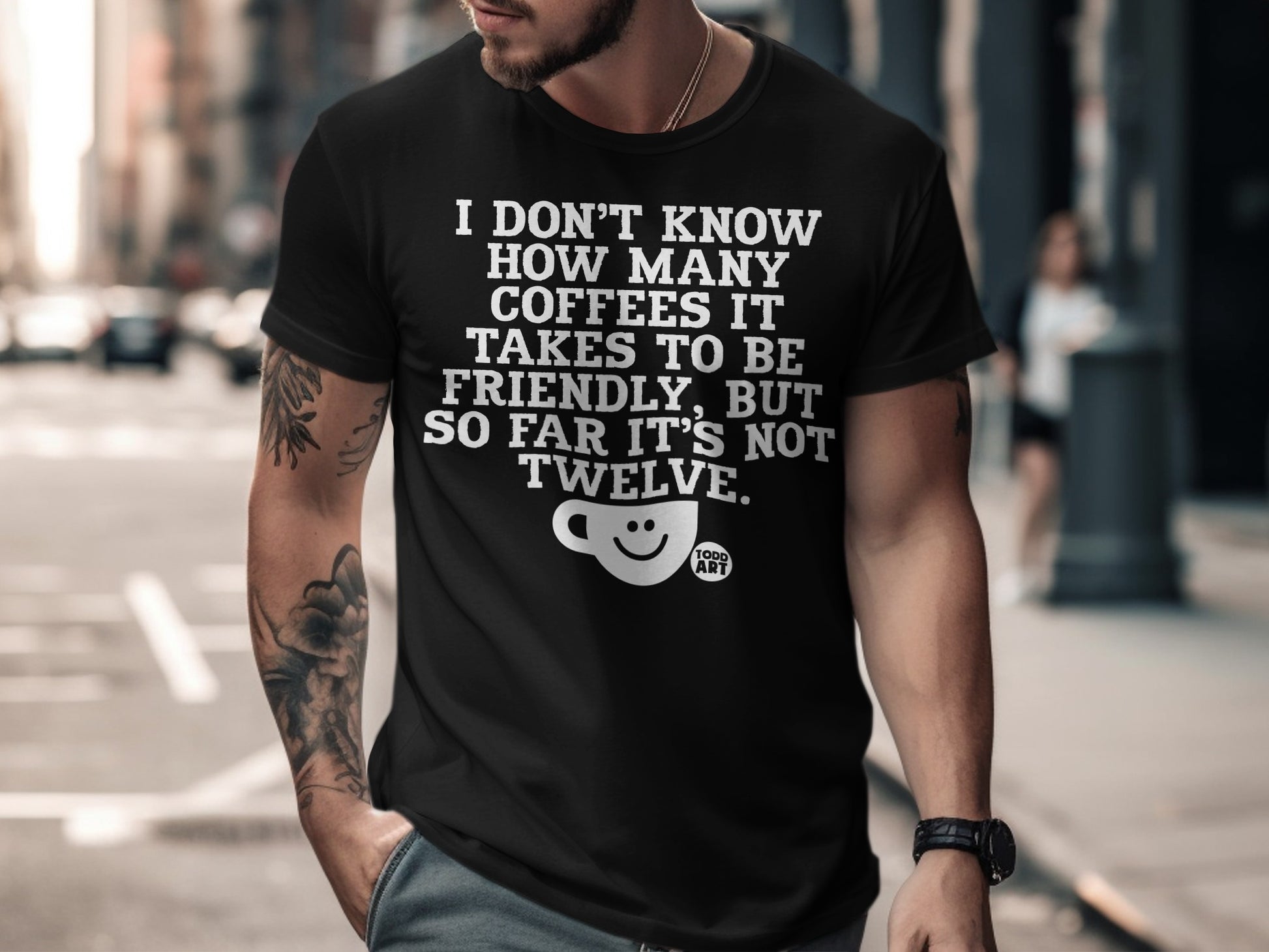 Funny Coffee Quote Black T-shirt with Humorous Text