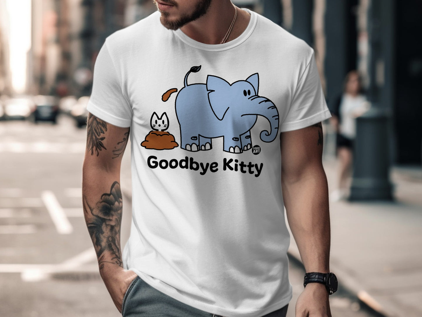 Funny Goodbye Kitty Elephant Cartoon T-Shirt