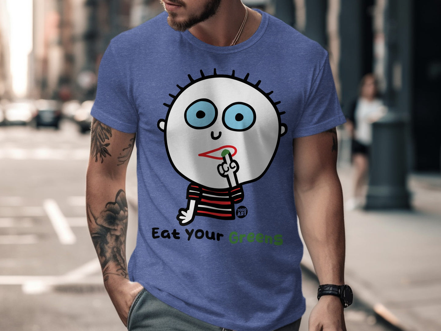 Funny Eat Your Greens Cartoon T-Shirt Design