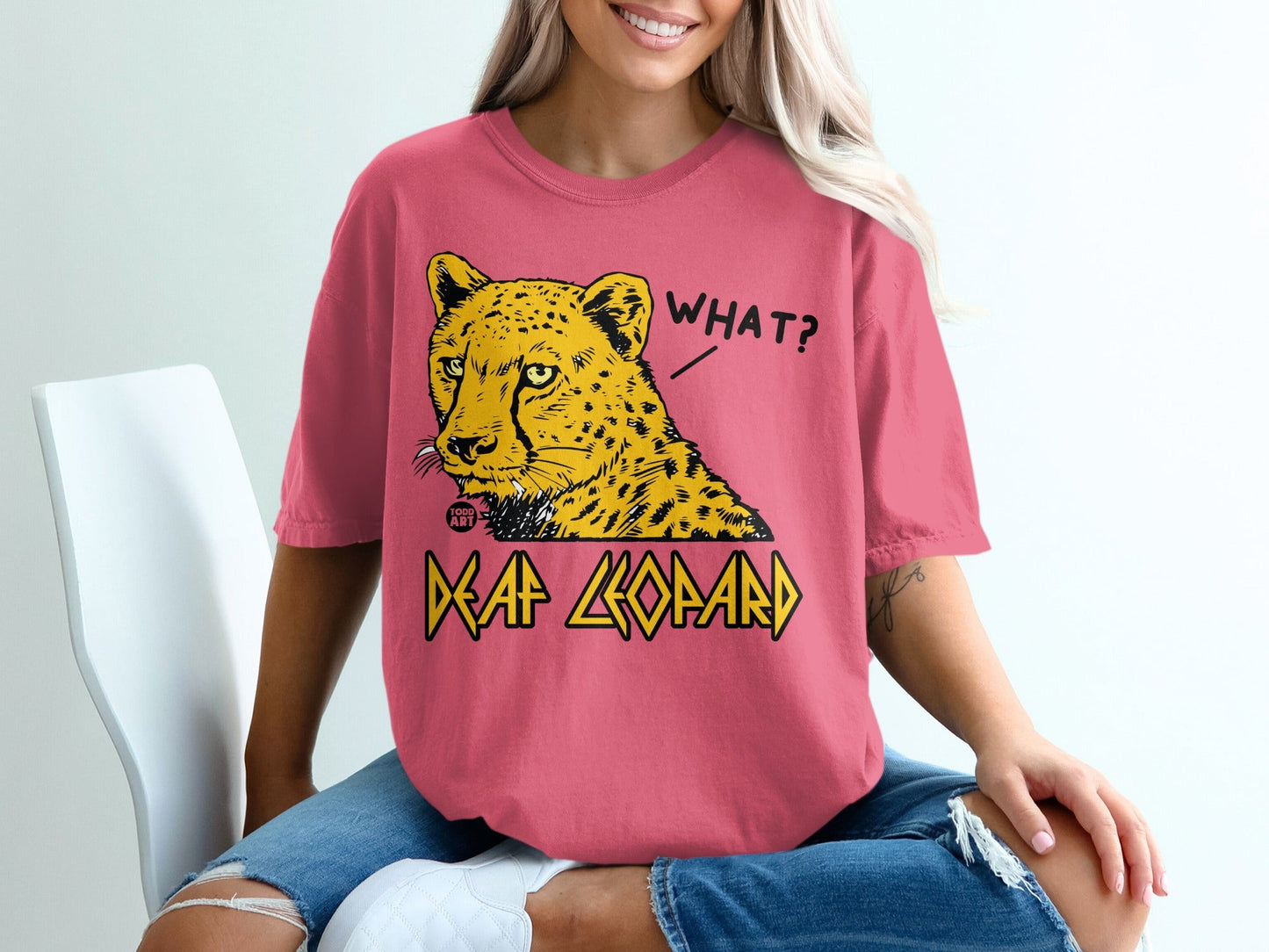 Deaf Leopard What? Graphic Printed T-shirt