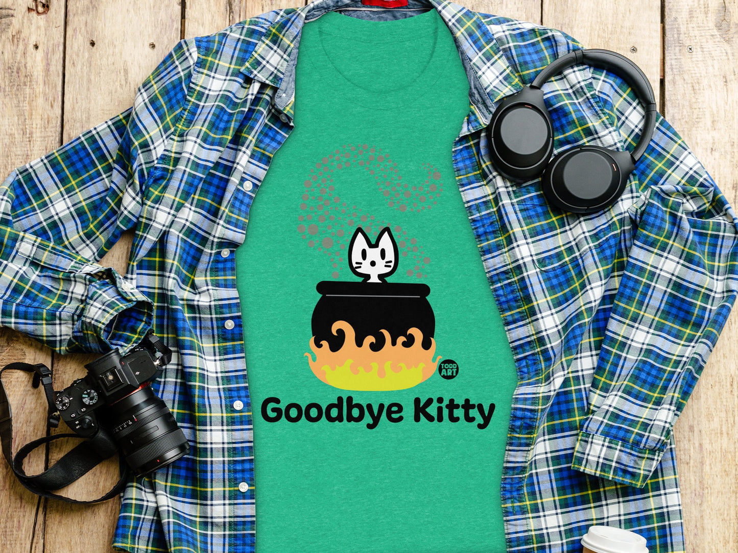 Goodbye Kitty T-Shirt with Flame Pot Design