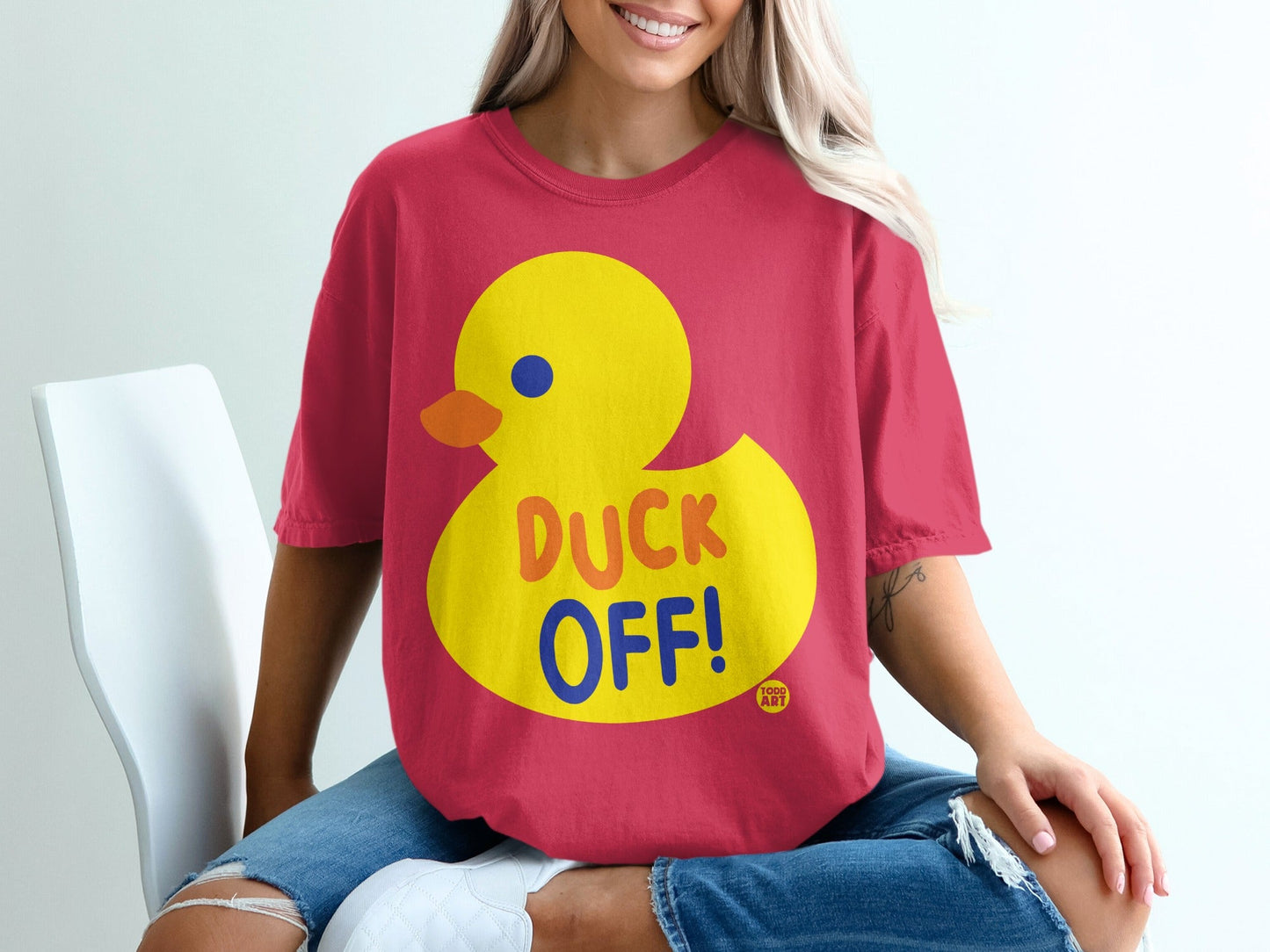 Cute Funny Yellow Duck Off Graphic T-Shirt for Adults