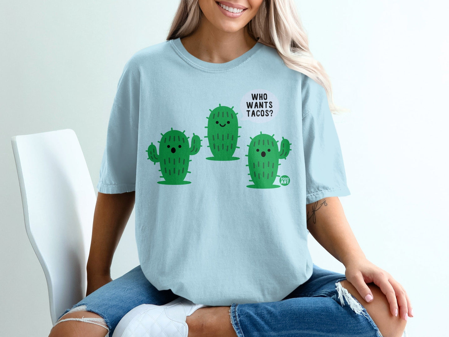 Who Wants Tacos Cute Cartoon Cactus Graphic Tee