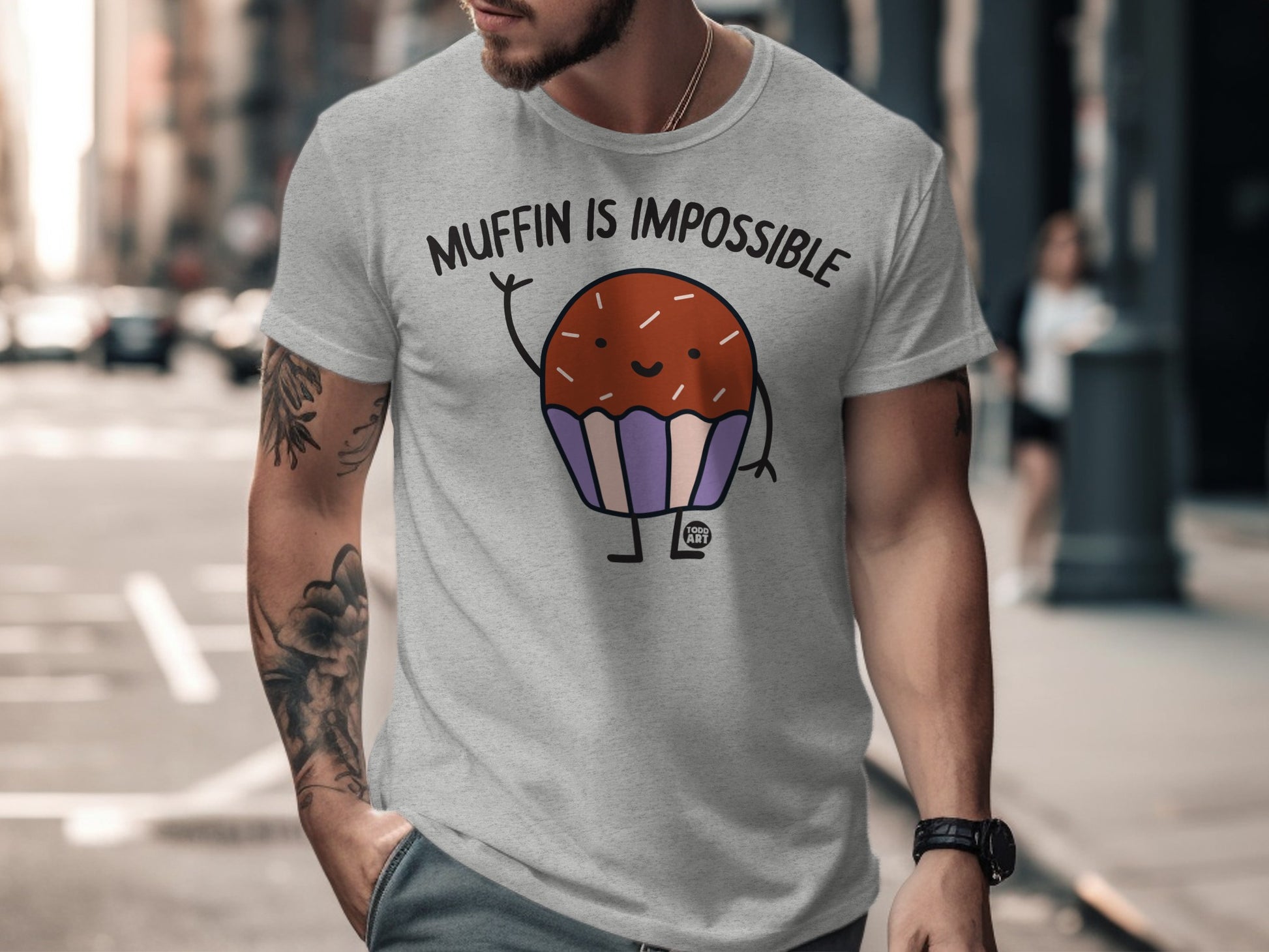 Muffin Is Impossible Funny Cartoon Graphic t-shirt