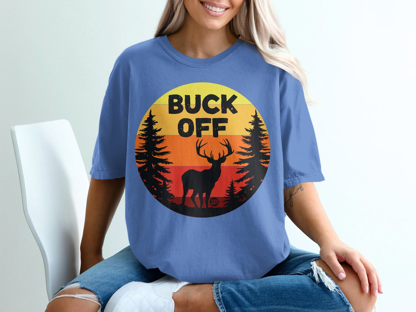 Buck Off Deer Sunset Graphic T-Shirt for Adults