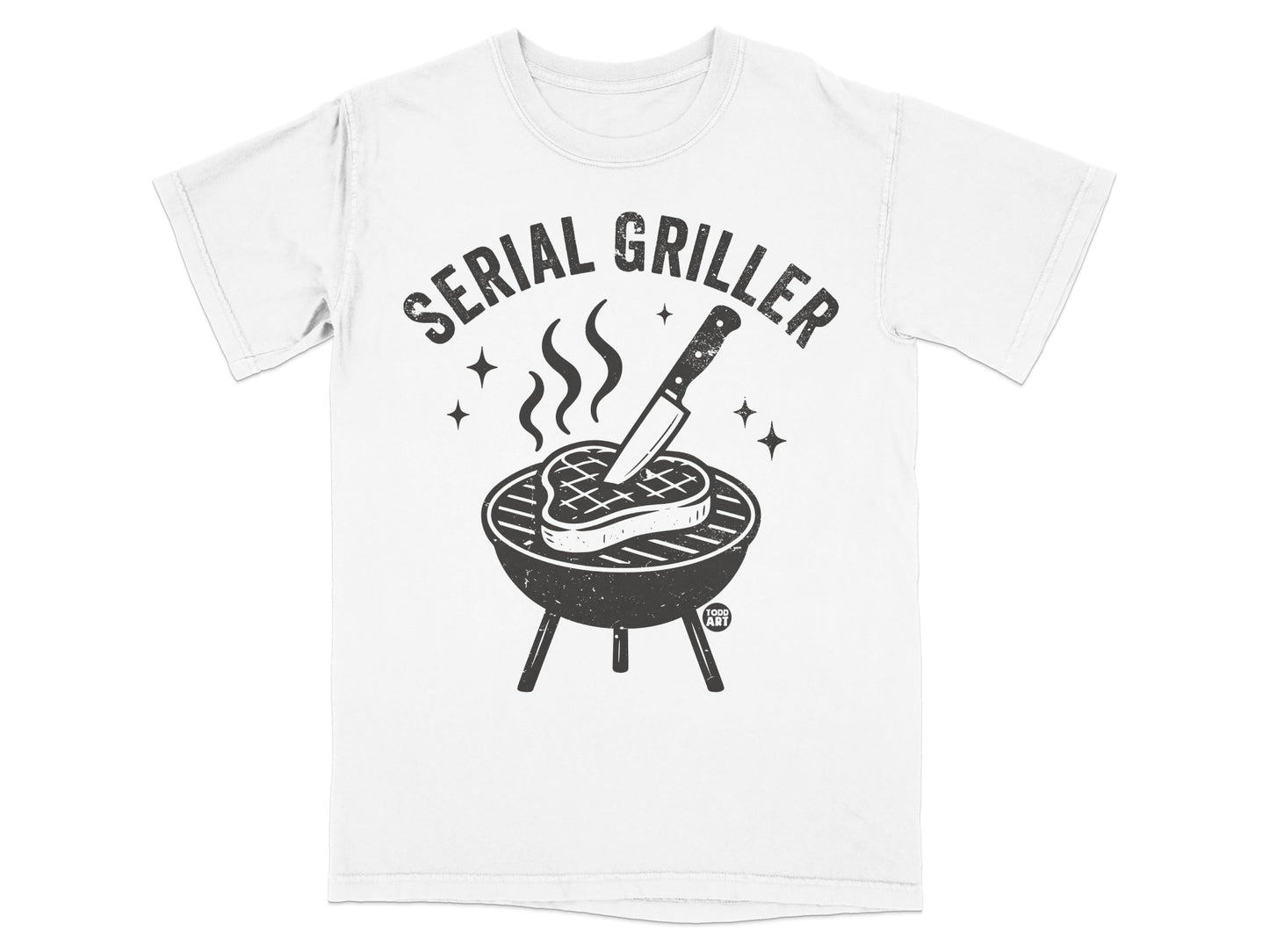 SERIAL GRILLER Grill Steak Knife Smoke Stars T-Shirt