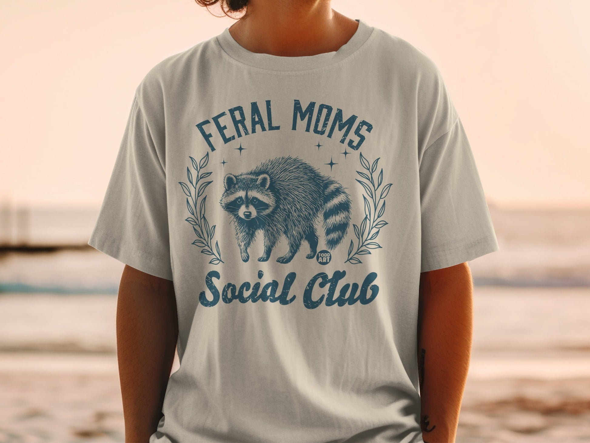 Feral Moms Social Club raccoon graphic t-shirt